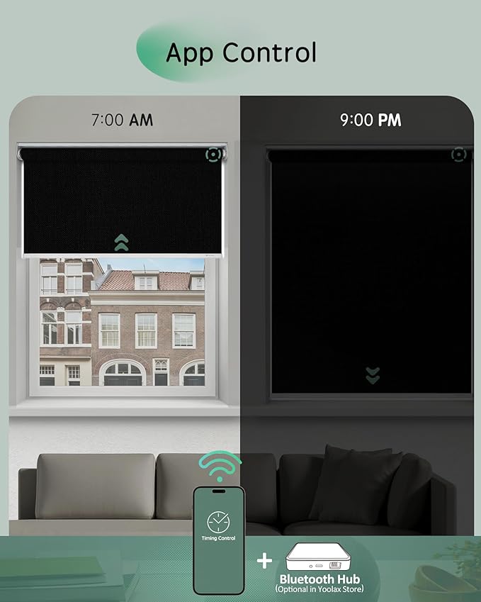 Yoolax Motorized Blinds App Control, Cordless Automatic Shades Roller Window