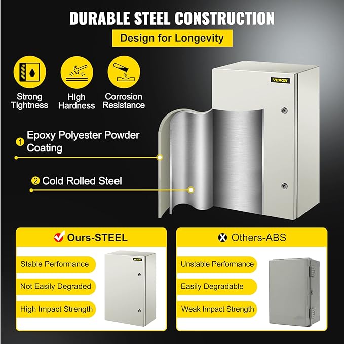 VEVOR NEMA Steel Enclosure, IP66 Waterproof & Dustproof, Outdoor/Indoor