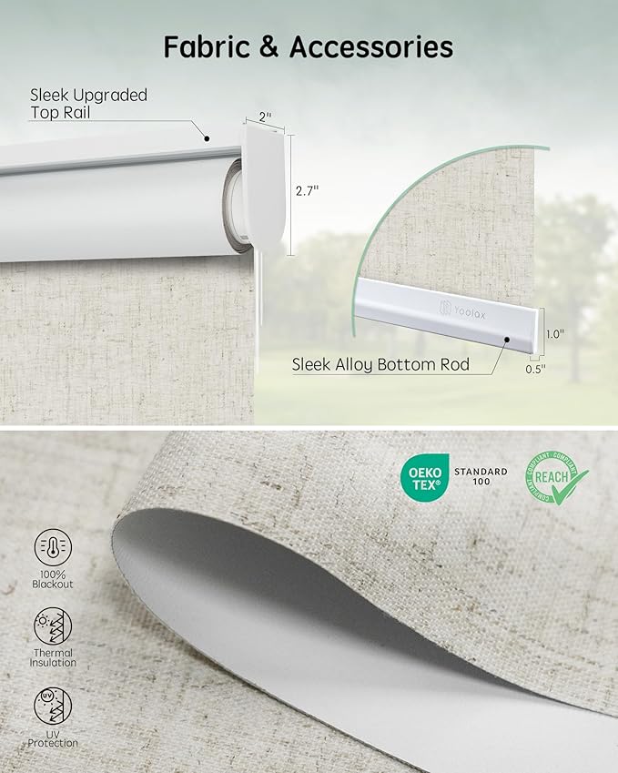 Yoolax Motorized Roller Shades, Smart Automation, Linen Beige, Compatible