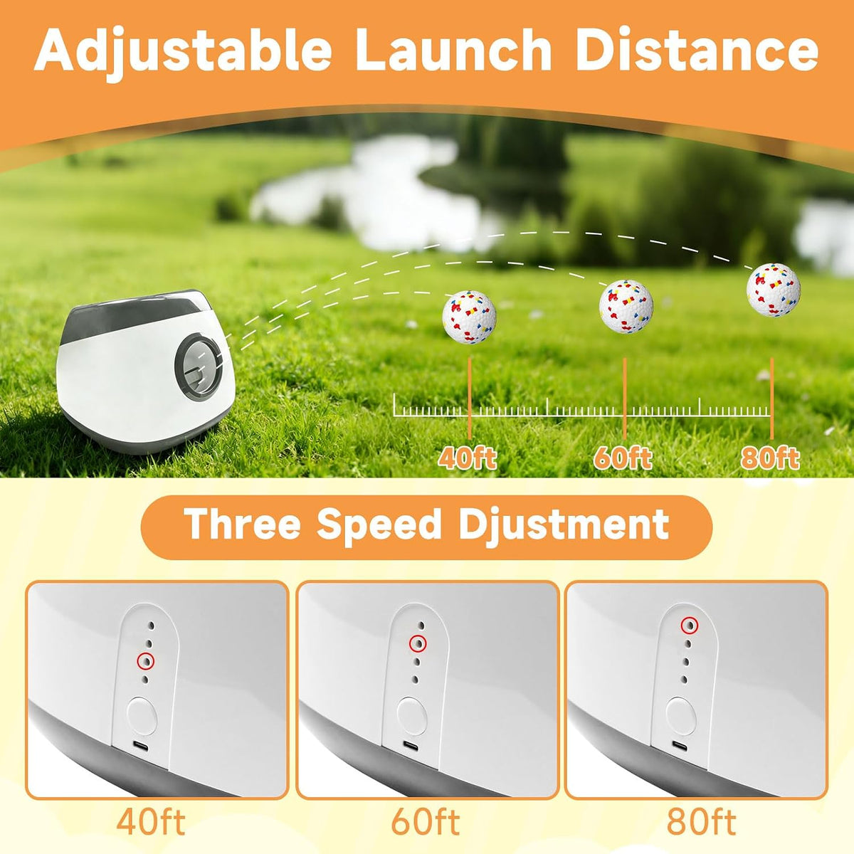automatic dog ball launcher, 6 etpu balls, adjustable shown in use