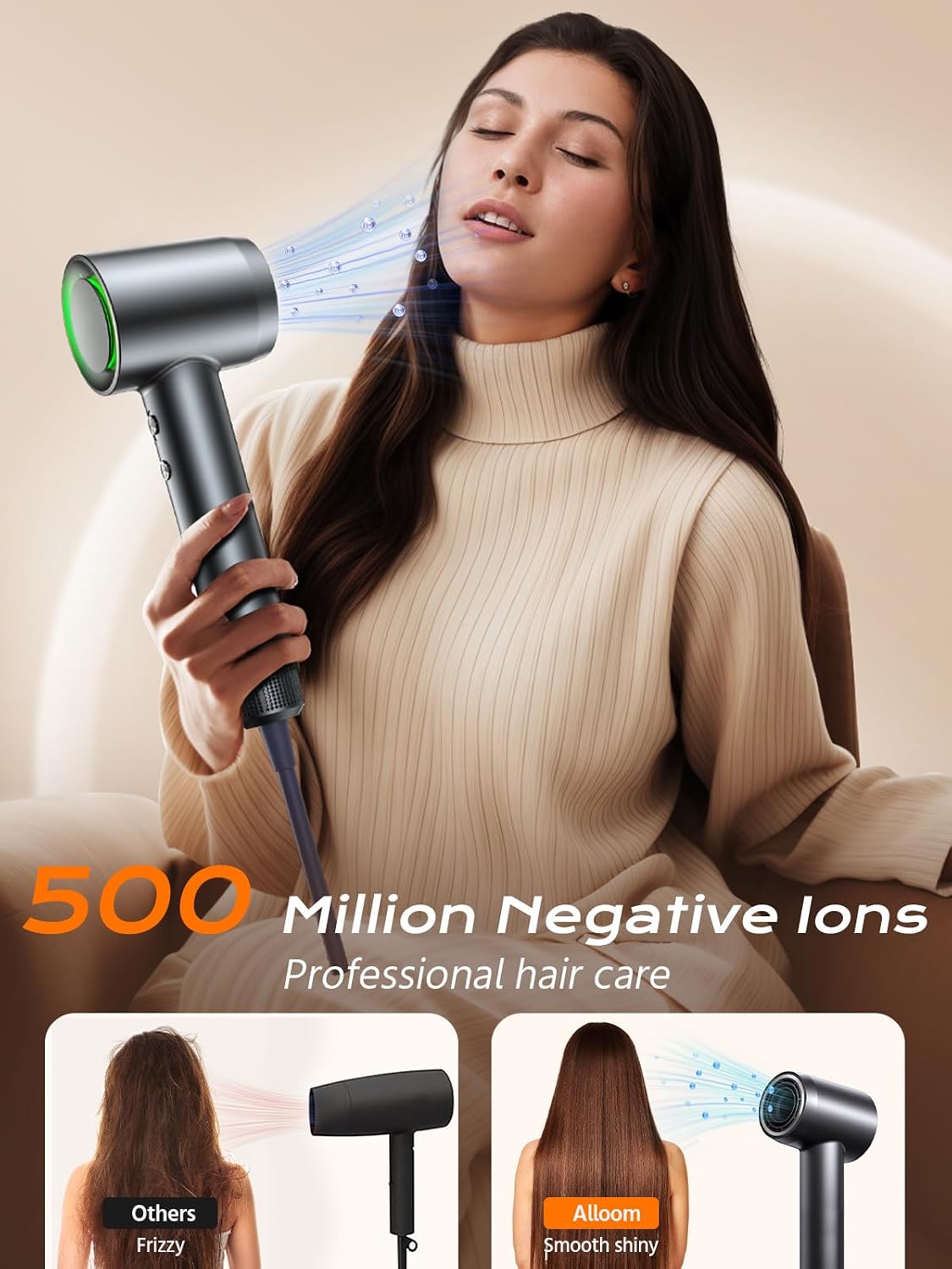 hair dryer, 160000 rpm high-speed professional blow dryer shown in use