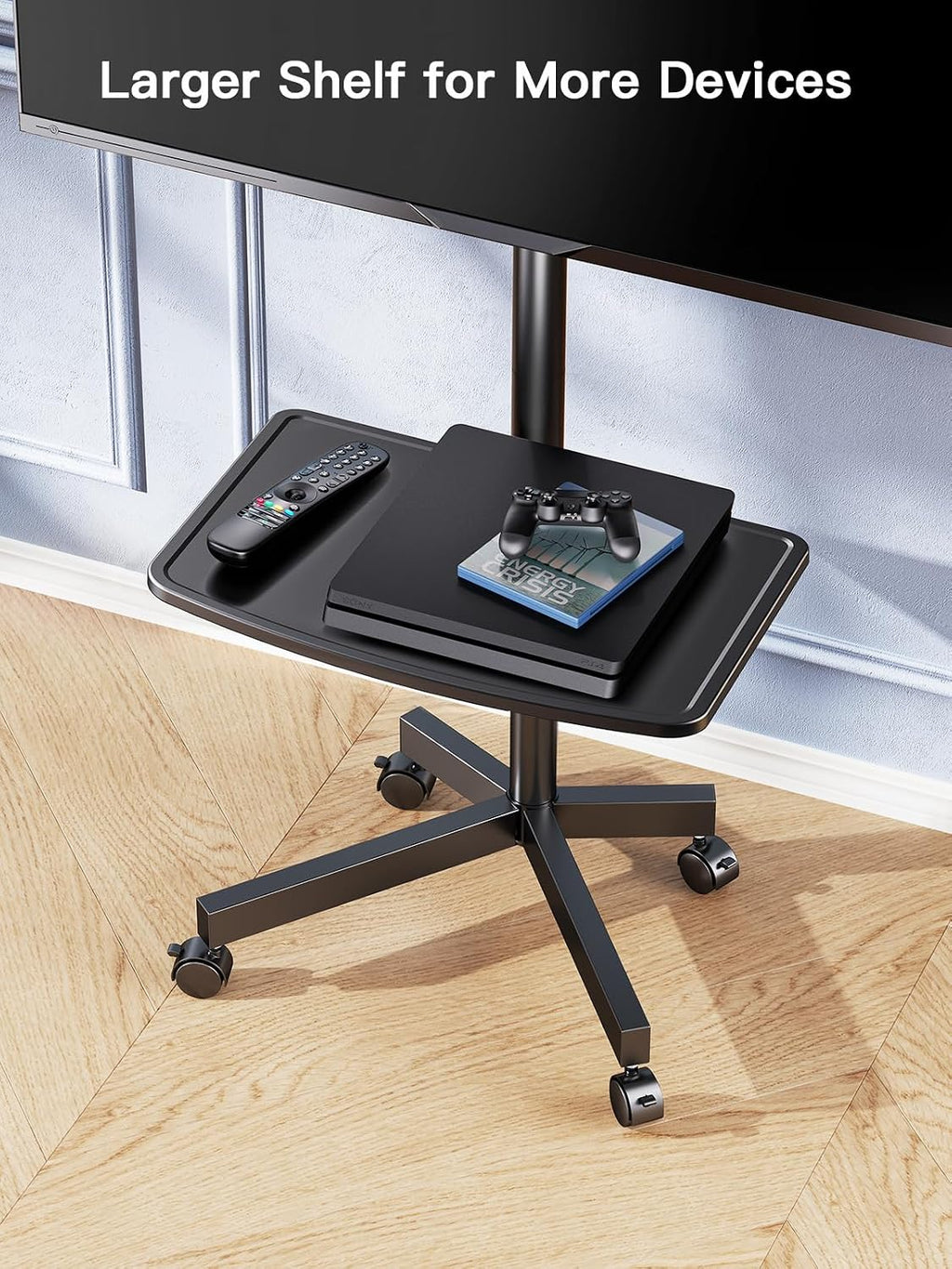 perlesmith rolling tv stand on wheels for 23-65, close-up detail
