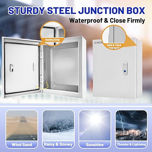 Outdoor Electrical Box 20 x 16 x 6''D NEMA 4X Enclosure Steel Box, Waterproof &