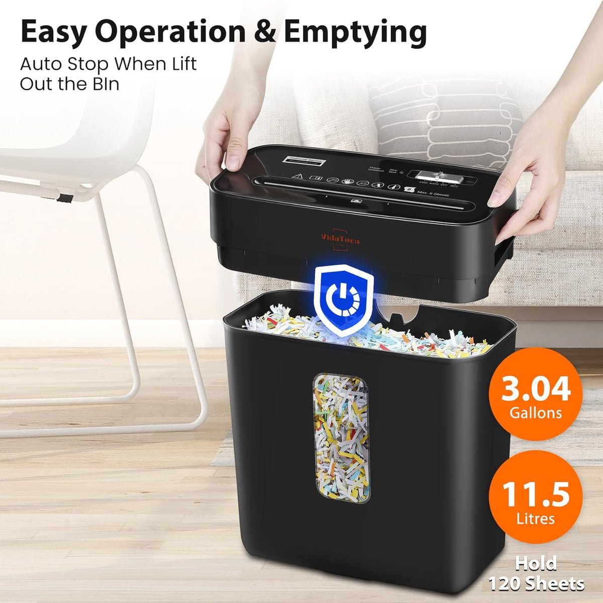 VidaTeco 6-Sheet Cross Cut Paper Shredder for Home Office, 3.04-Gallon Bin