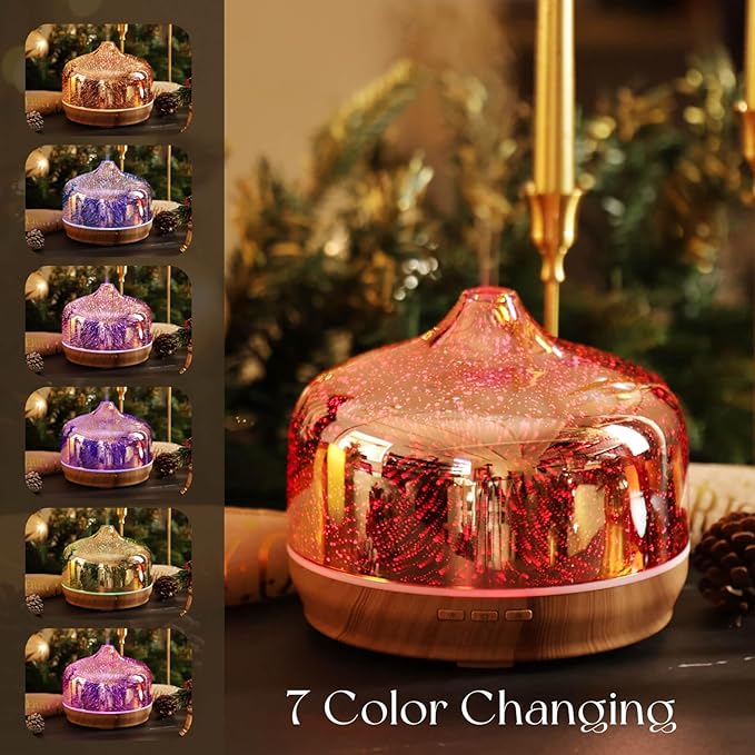 Porseme 500ml Essential Oil Diffuser 3D Glass Aromatherapy Ultrasonic Humidifier