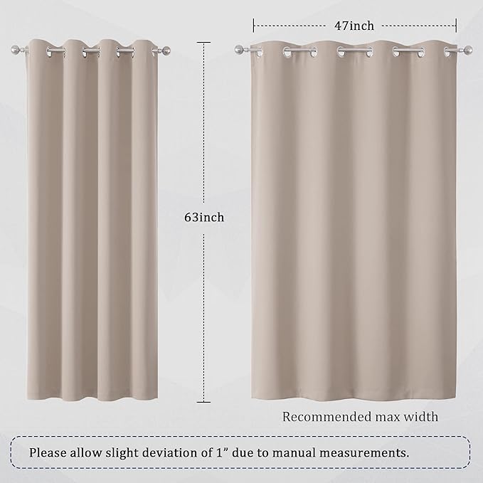 DUALIFE Light Brown Curtains for Living Room 2 Panels 63 Inches Long Solid
