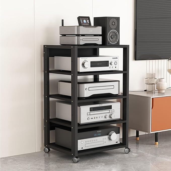 Dernoing 5 Tier Audio Rack Tower, CD Record Player Stereo Receiver AV Equipment
