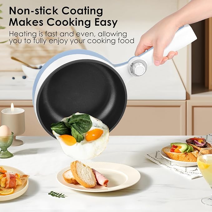Audecook Hot Pot Electric, 1.7L Mini Electric Skillet Portable Nonstick Sauté