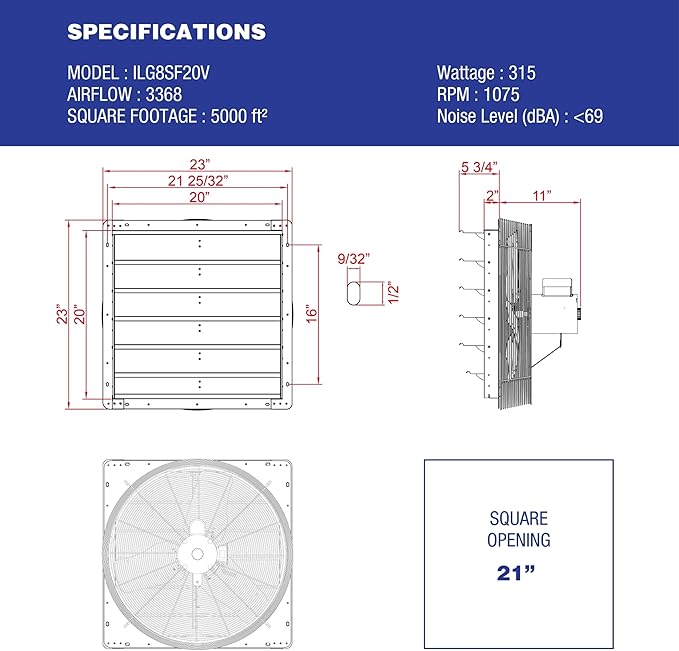 iLiving New Upgraded 20" Wall Mounted Exhaust Fan