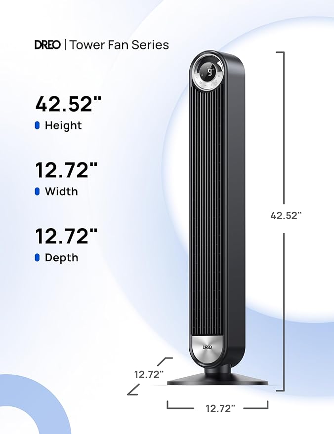 Dreo Tower Fan for Bedroom, Upgraded DC 9 Speeds 25dB Ultra-Quiet Floor Fan
