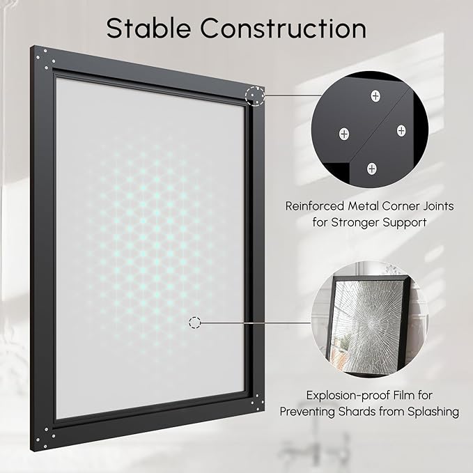 USHOWER 24x32 Bathroom Mirror, Beveled Aluminum Frame Wall Mirror, Rectangular
