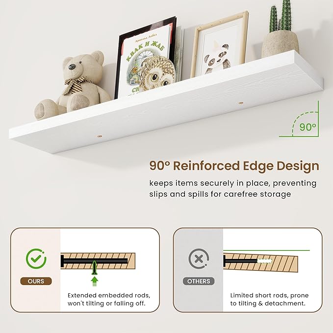 48in Floating Shelves for Wall, 2 Pack Long Wall Mounted Engineered Wood Shelves