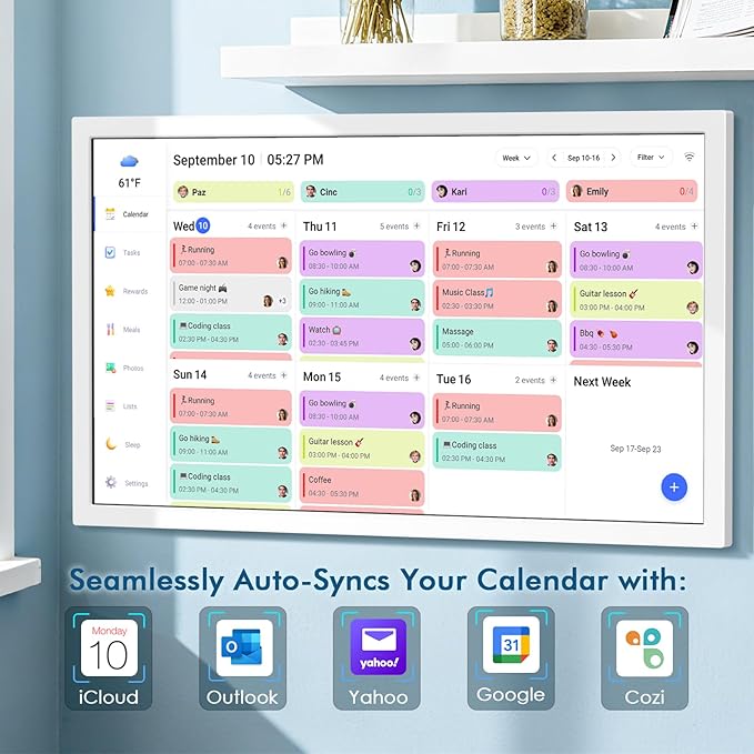 27 Inch Smart Digital Calendar Max, Wall Mountable Electronic Family Planner
