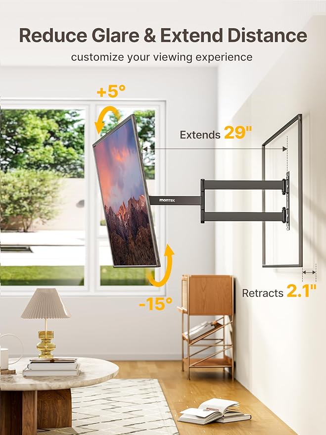 monTEK Long Arm TV Wall Mount for Most 23-65 Inch TVs, 29 Inch Long Extension