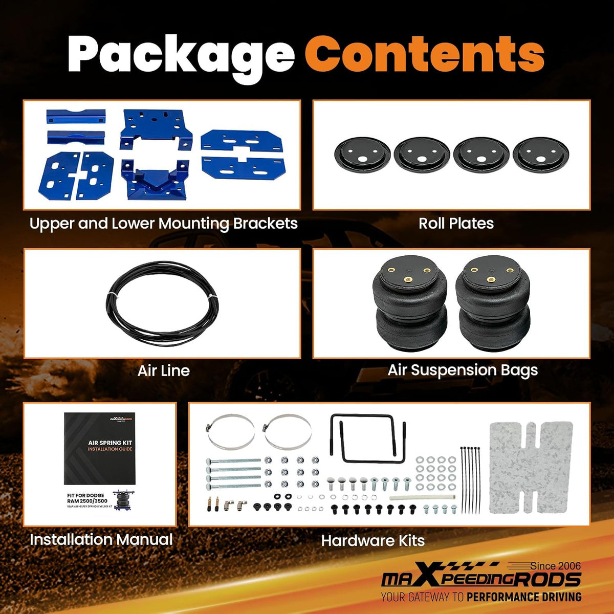 maxpeedingrods air suspension bags kit up to 5000, package contents