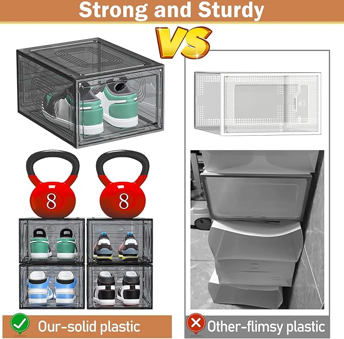 10 Pack Thicken Shoe Organizer Stackable, Upgraded Sturdy Shoe Storage Box