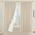 LAMIT 100% Blackout Linen Curtains 63 Inches Long, Flax Textured Living Room