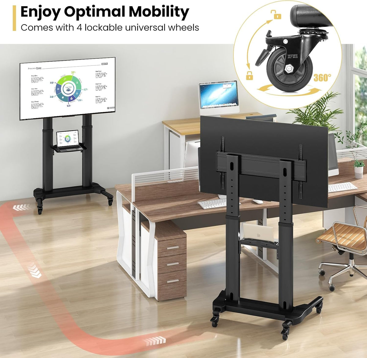 Goplus Rolling TV Stand for 32"-85" Flat Curved LED/LCD/OLED TVs up to 132 LBS, Height Adjustable TV Cart w/Locking Wheels, Shelf Cable Management Holes, Mobile Floor TV Trolley Max VESA 400 x 700 mm