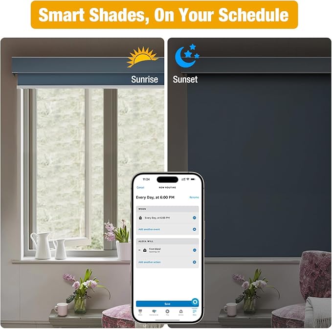 AM25 Zigbee Smart Blinds Motor for 1.5" Shade Tube, Type-C Rechargeable Window