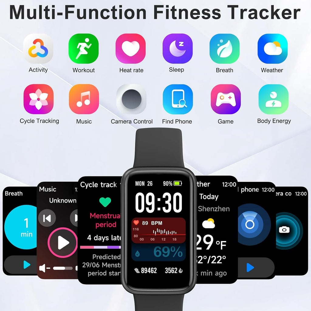 fitness tracker,smart watch with 24/7 heart rate blood on a desk or shelf