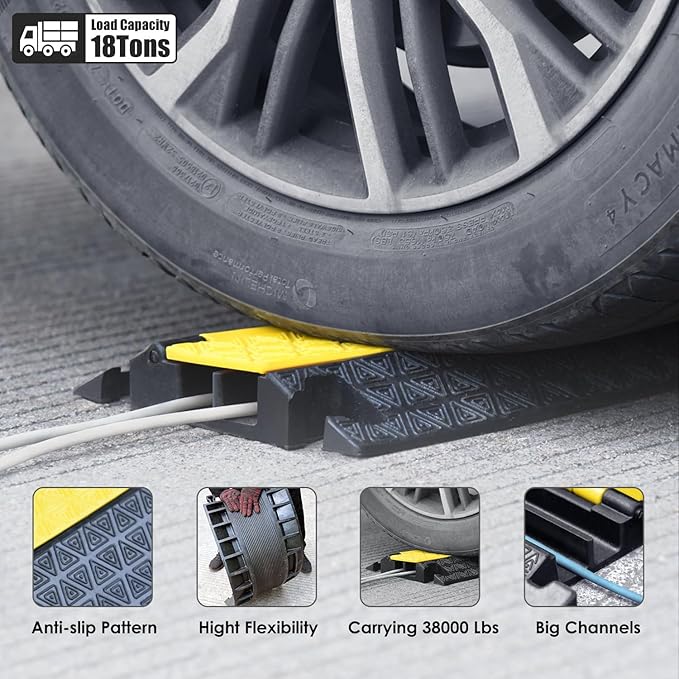 OranLite Heavy-Duty Rubber Cable Protector Ramp, Floor Cable Wire Cord Cover