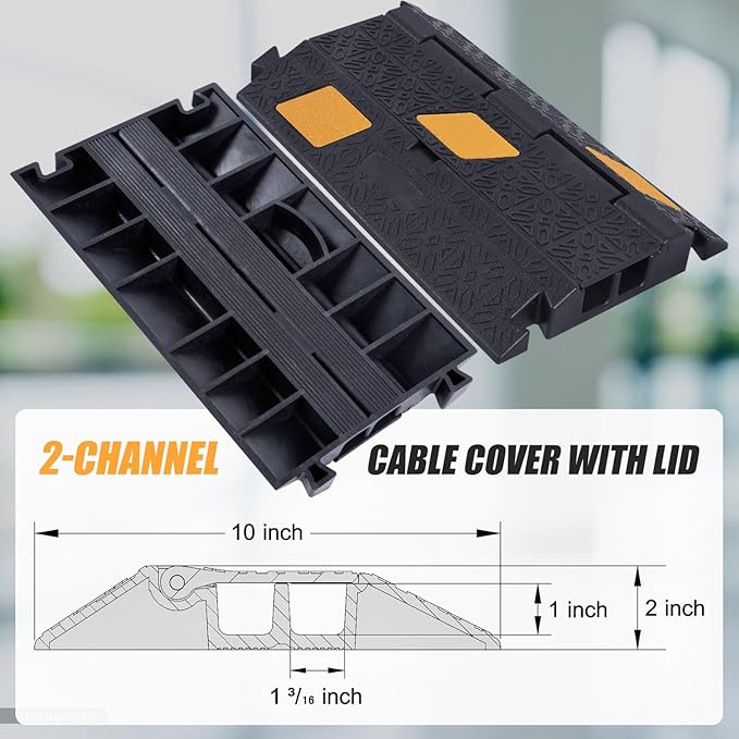OranLite 6 Pack 2-Channel Rubber Cable Protector Ramp, Visible at Night
