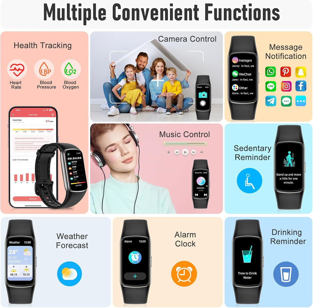zeacool fitness tracker with 24/7 heart rate, blood, close-up detail