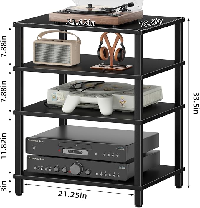 LELELINKY 4-Tier AV Media Player Stand Set of 2, Wooden TV Stand, Game Console