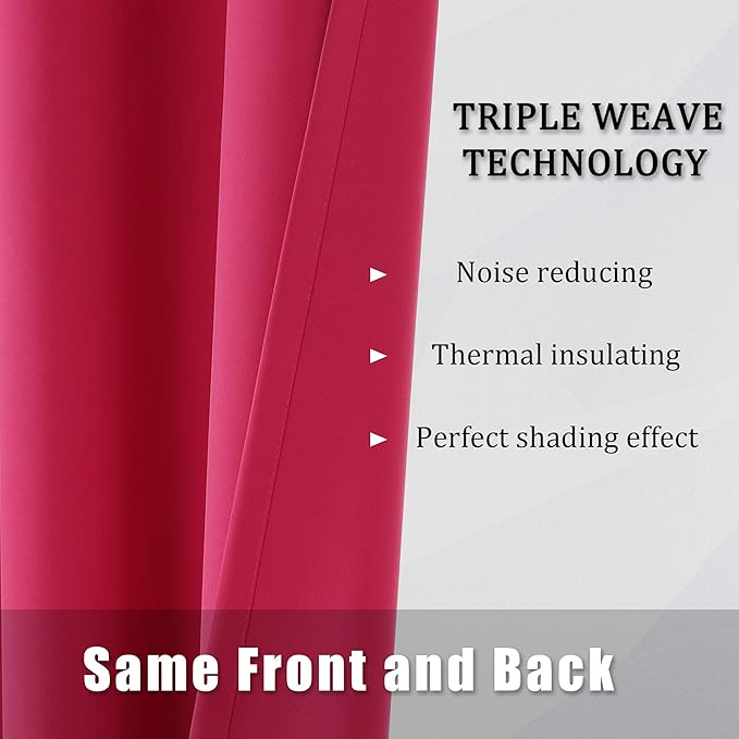 DUALIFE Hot Pink Blackout Curtains 63 Inch Length