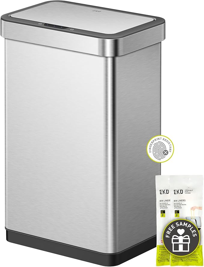 EKO EcoNova 13.2 Gallon/ 50L Automatic Sensor Kitchen Trash Can, Stainless