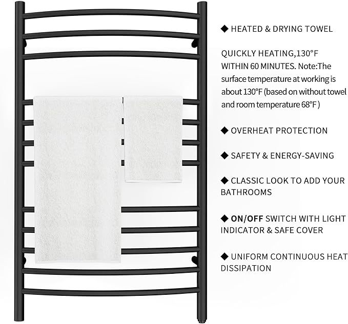 HEATGENE Towel Warmer Wall Mount Electric Plug-in/Hardwired Heated Towel Rack