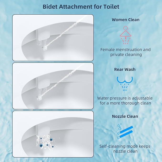 Hibbent Bidet Attachment for Toilet, Self Cleaning Dual Nozzle, Hot & Cold