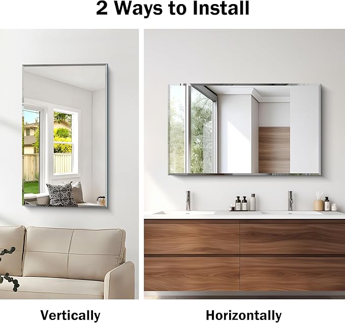 CILIBER Beveled Bathroom Mirror, 24x40 Large Frameless Mirrors