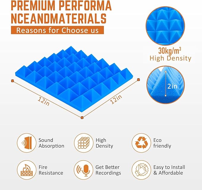 Saiqiang Blue Pyramid Sound Proof Foam Panels (24Pack)