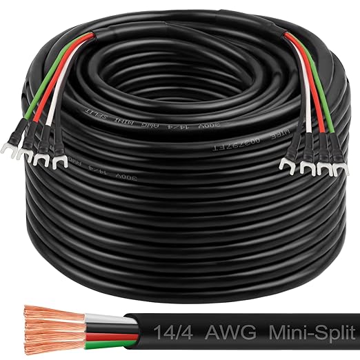 MOOKEERF 14/4 AWG Mini-Split Cable - 250FT 14 AWG 4 Conductor Control Cable