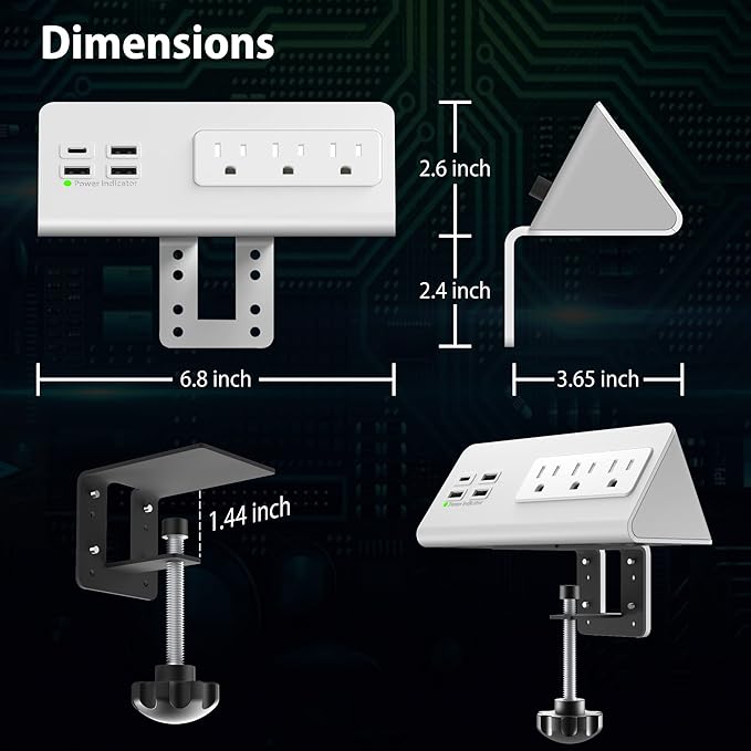 Nightstand Edge Mount Power Strip (2-Pack)