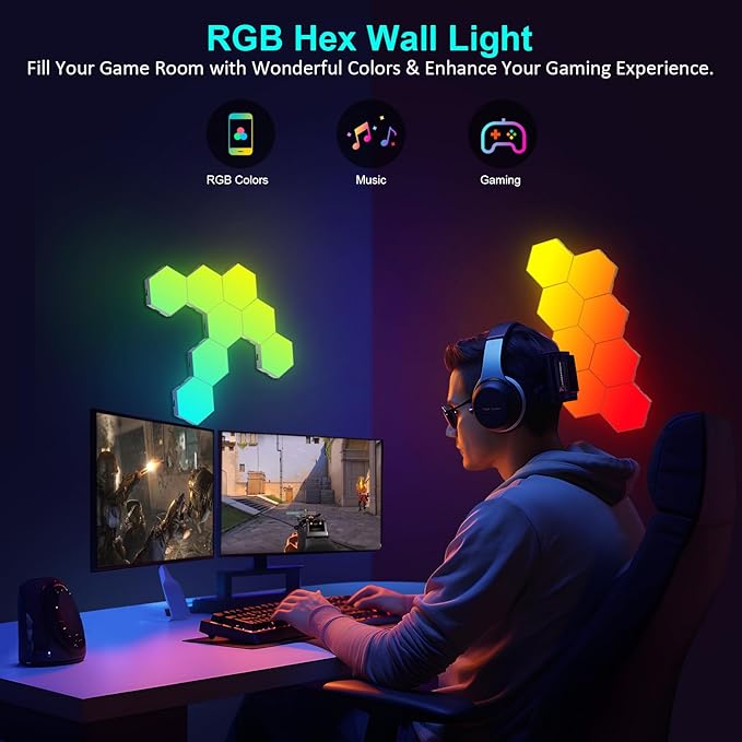 JIMIMORO 20-Pack Hexagon Light Panels – Smart RGB LED Wall Lights