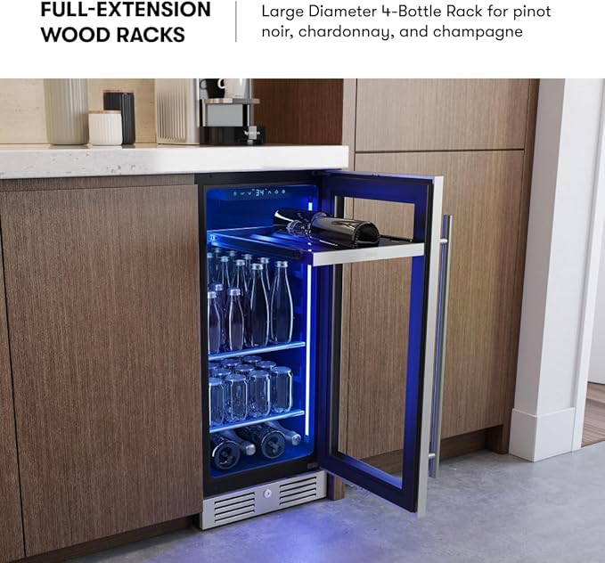 Zephyr Presrv 15" Slim Wine Fridge & Beverage Refrigerator Single Zone Under