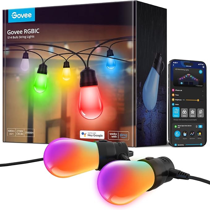 Govee Smart Outdoor String Lights H7015, 48ft RGBIC Outdoor Lights