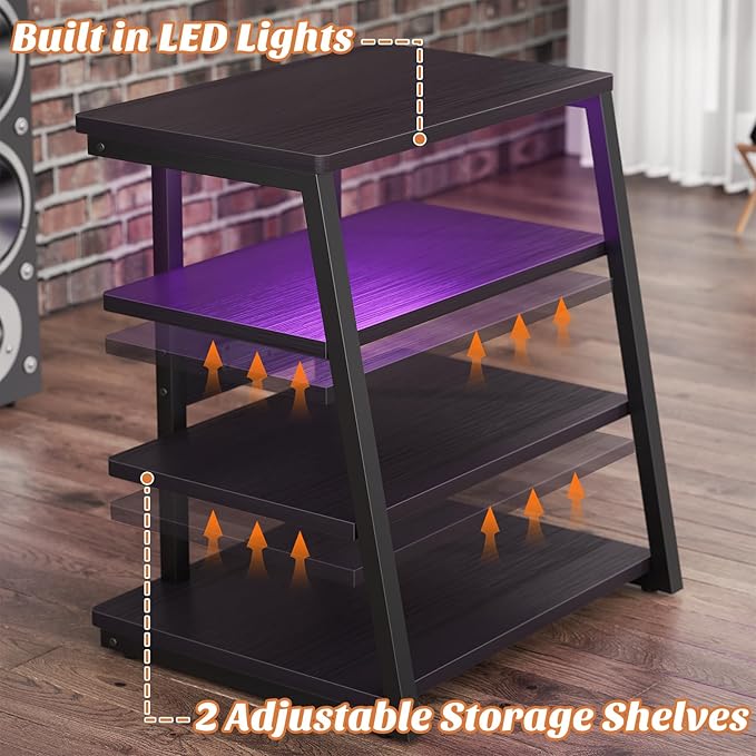 Besiost AV Media Stand with Outlets, Media Console with LED Lights, Stereo