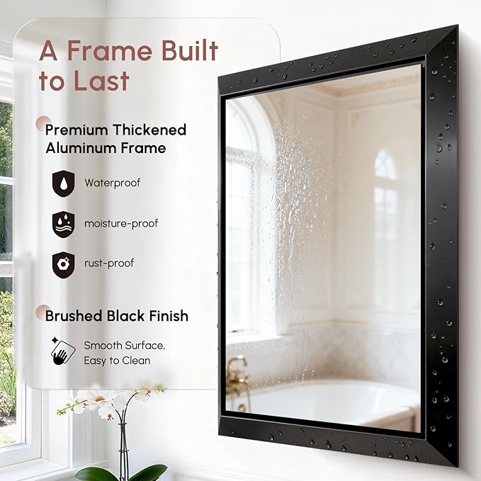 USHOWER 24x32 Bathroom Mirror, Beveled Aluminum Frame Wall Mirror, Rectangular