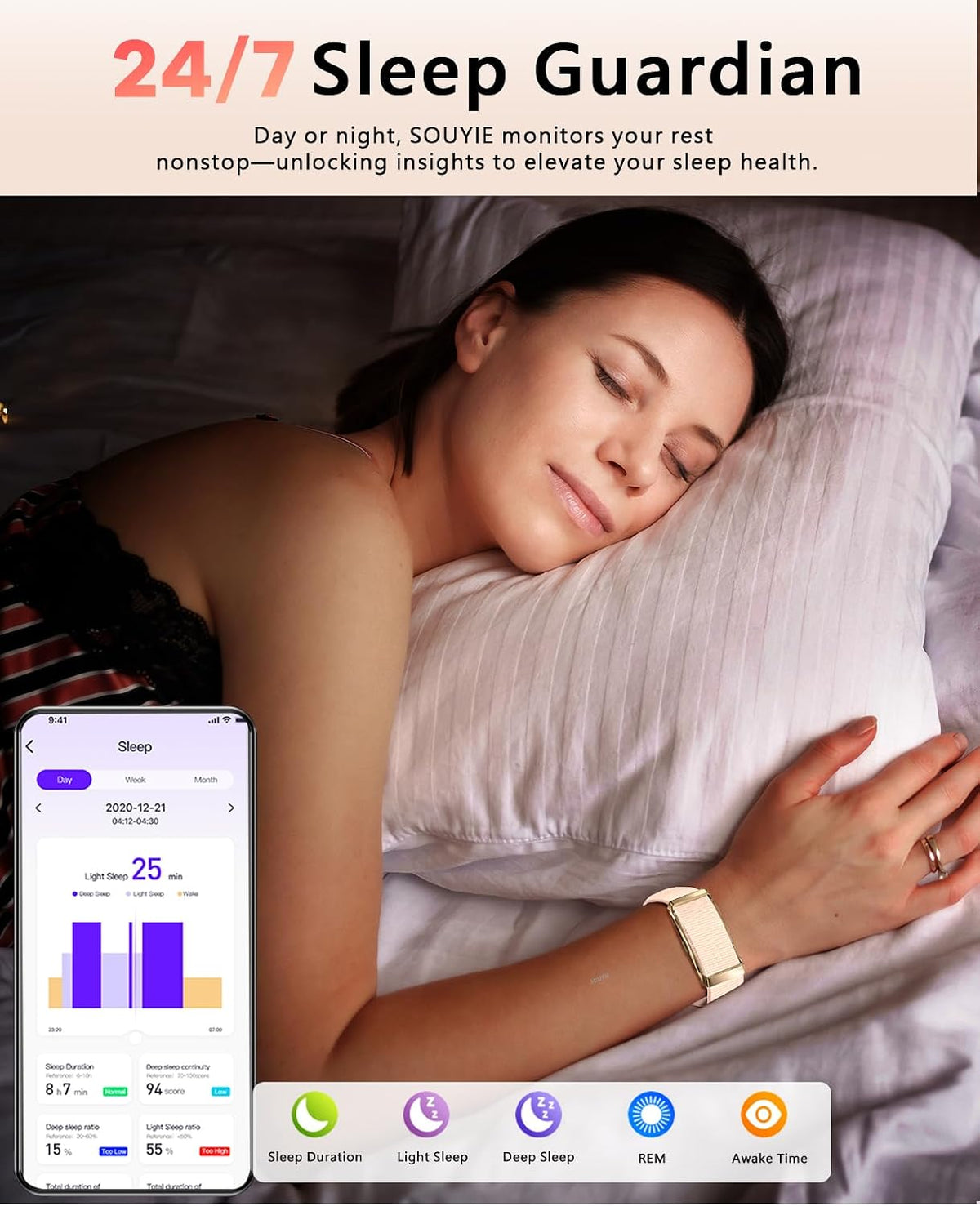 smart bracelet for women, 24/7 wearable health activity, side view