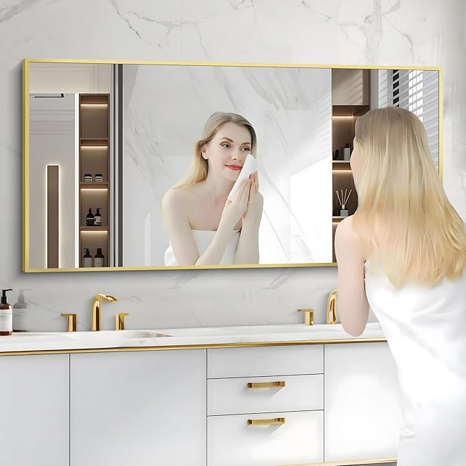 Gold Bathroom Mirror for Wall, 60x30 Inch Rectangle Mirrors