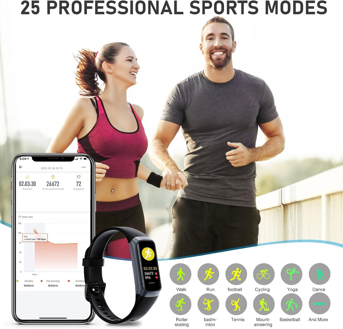 fitness tracker with 24/7heart rate, blood pressure, sleep, side view
