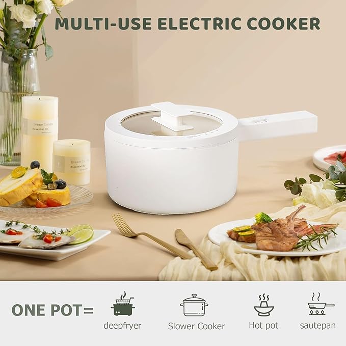 olakys. Electric Hot Pot, 1.5L Mini Hot Pot, Ceramic Glaze Non-stick Portable