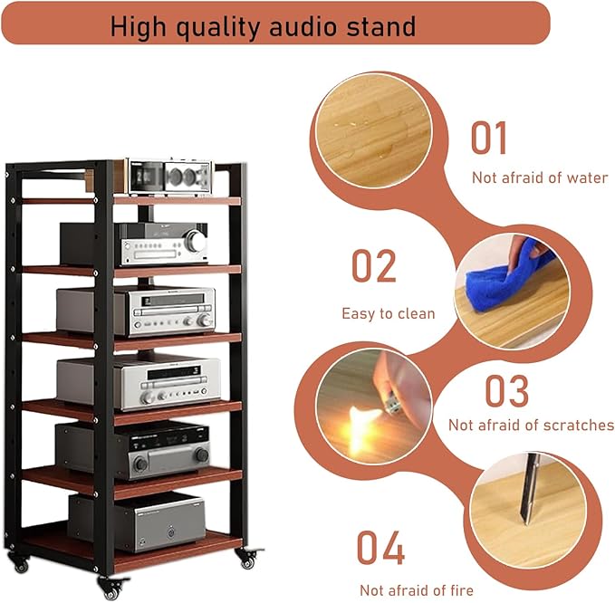 Dernoing 6 Tier Audio Rack Tower, CD Record Player Stereo Receiver AV Equipment