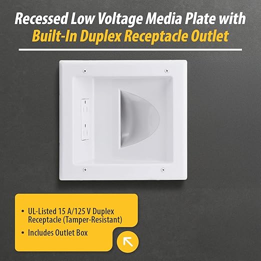 DATA COMM Electronic 45-0031-WH Recessed Low Voltage Media Wall Plate w/