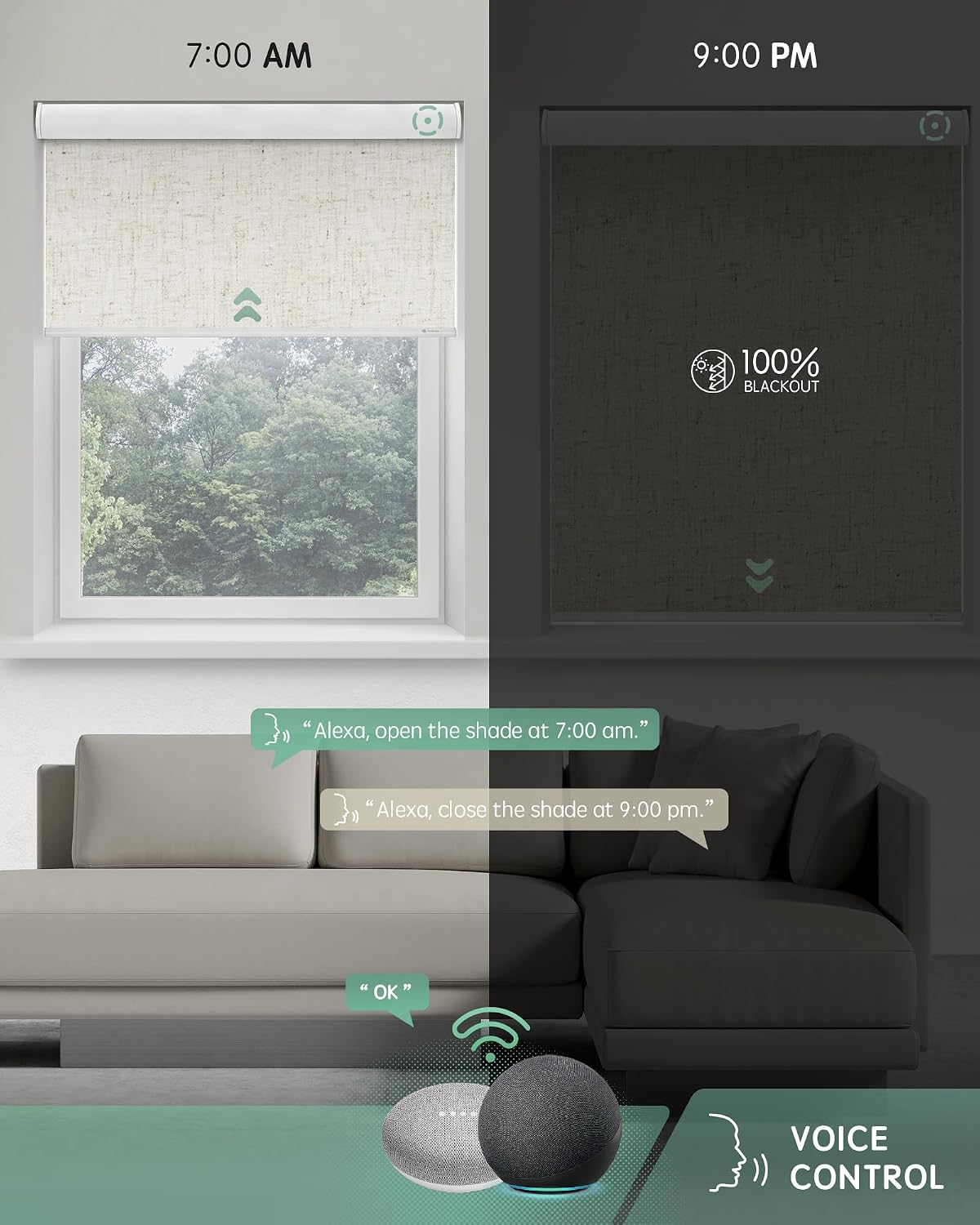 Yoolax Motorized Blinds with Remote, Blackout Linen Beige, 22" W x 72" H