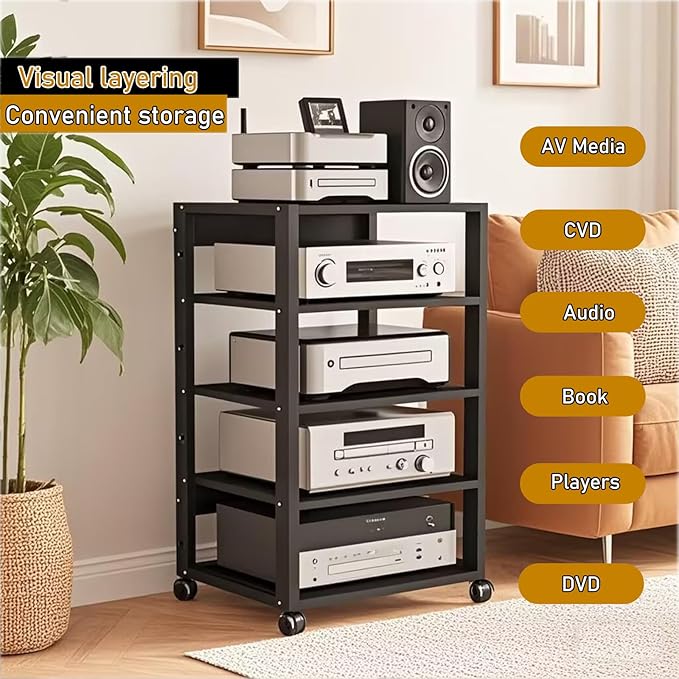 Dernoing 5 Tier Audio Rack Tower, CD Record Player Stereo Receiver AV Equipment