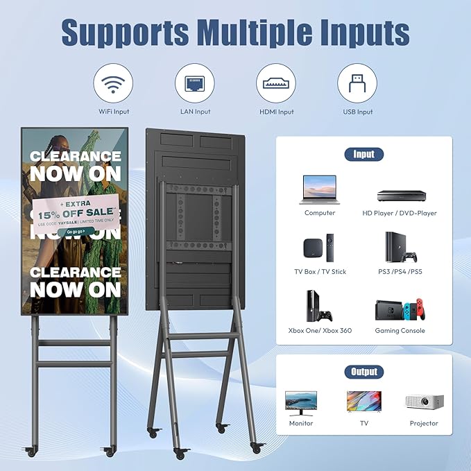 QIXZOCV MWE 43 Inch Mobile Digital Signage Display Kiosk
